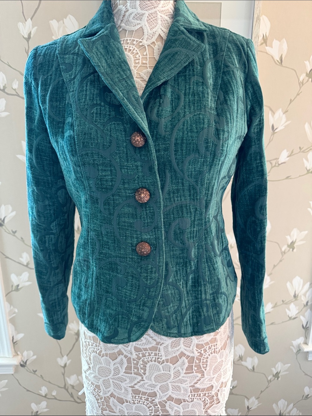 erin london Green Patterned Velvet Blazer in PM